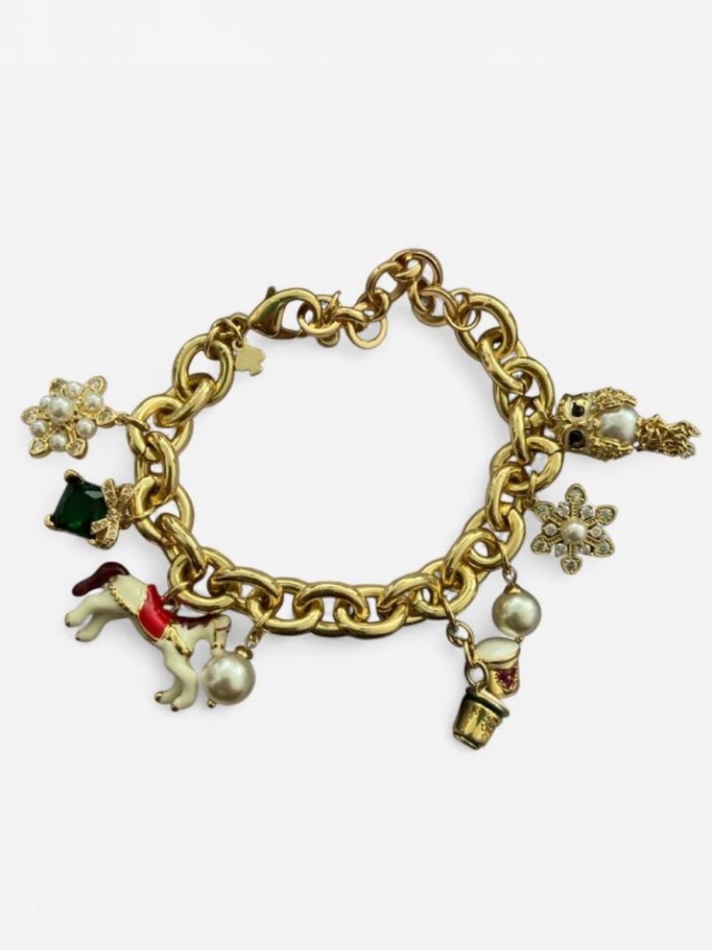 kate spade Gold-Tone Charm Bracelet with Green & Red Enamel Accents